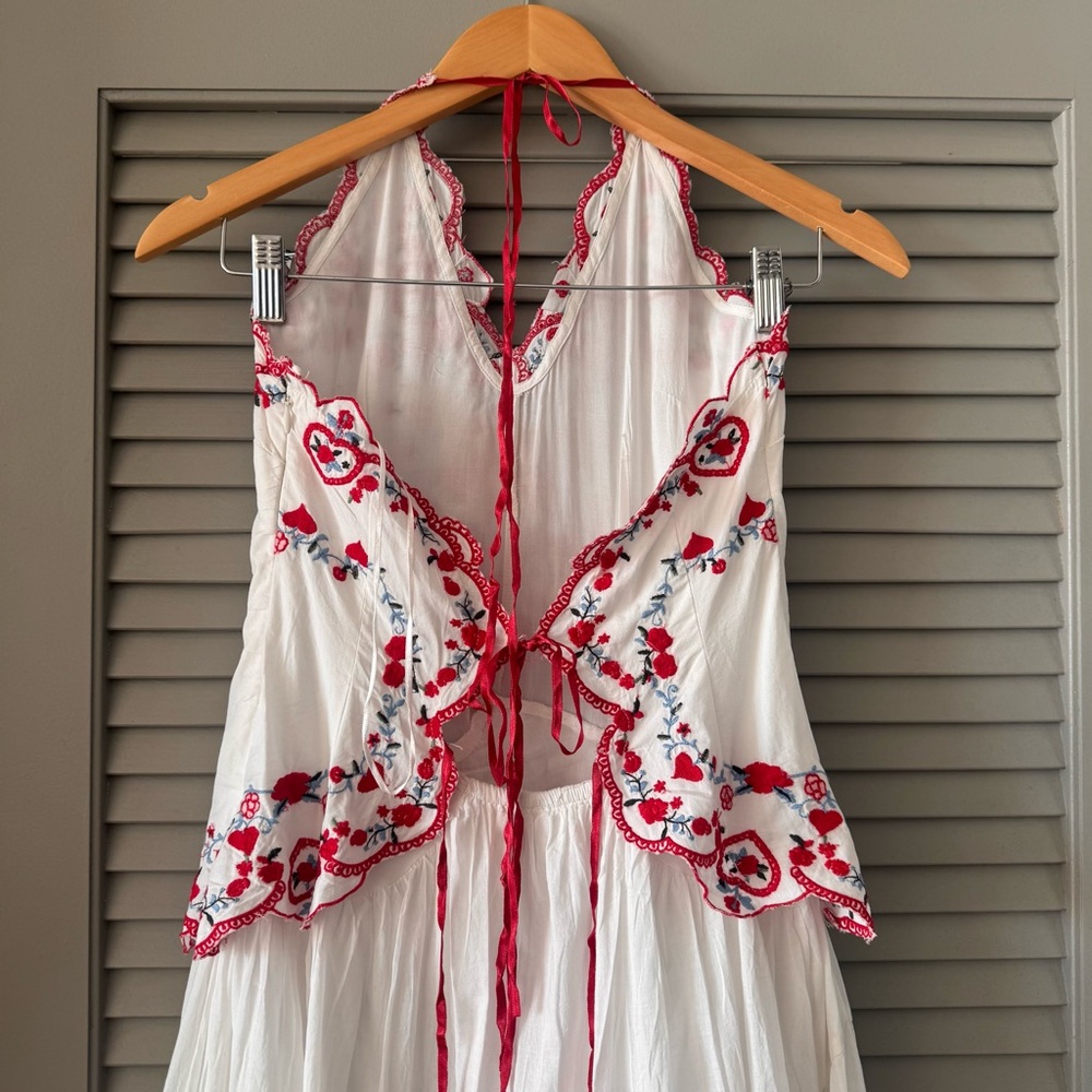 Free People | Rare Cottage Core Valenciana Halter Embroidery Hearts Dress New XS - Picture 10 of 14